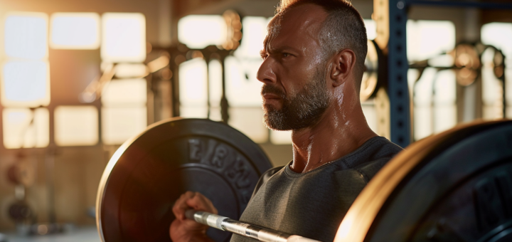 Athletischer Mann Mitte 40 beim Kreuzheben im Studio