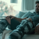 Sportler entspannt mit Recovery Boots an den Beinen auf dem Sofa nach dem Training