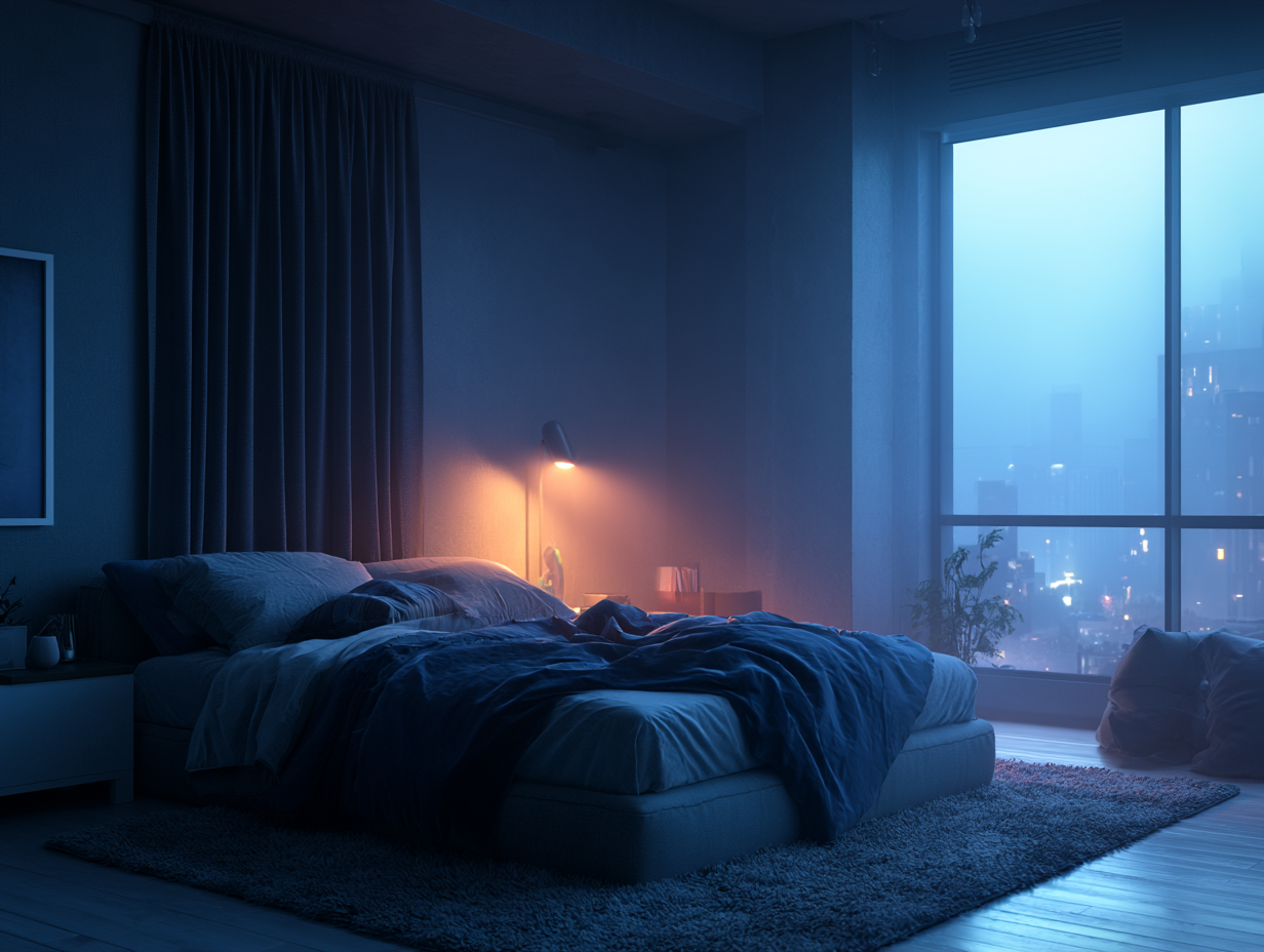 Dunkles, kühles und aufgeräumtes Schlafzimmer als ideale Schlafumgebung für tiefen Schlaf
