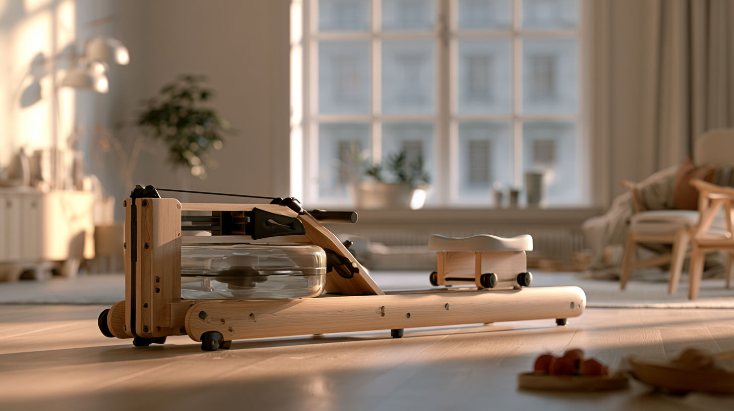 Modernes Rudergerät in einem hellen Wohnraum, bereit fürs Training zuhause