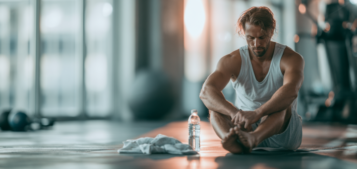Sportler ruht sich entspannt nach dem Training aus, Symbol für Regeneration