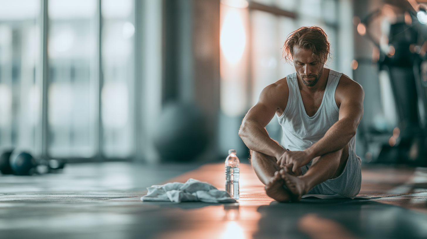 Sportler ruht sich entspannt nach dem Training aus, Symbol für Regeneration