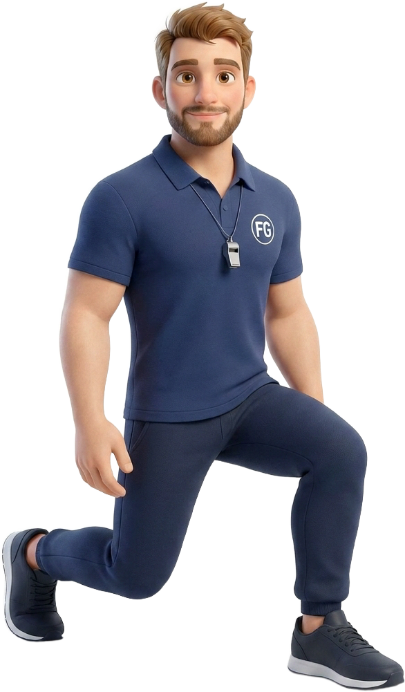 Der Fitness Guru macht Ausfallschritte
