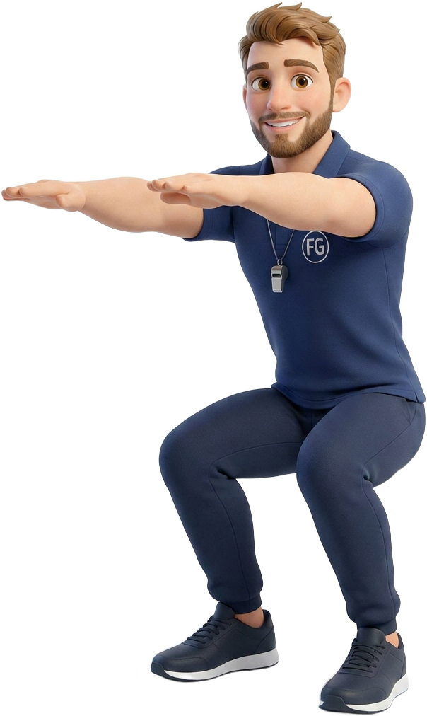 Der Fitness Guru macht Kniebeugen