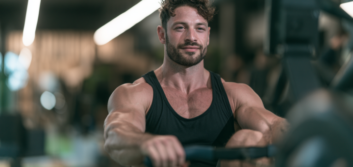 Muskulöser Athlet auf dem Laufband - Cardio für Kraftsportler