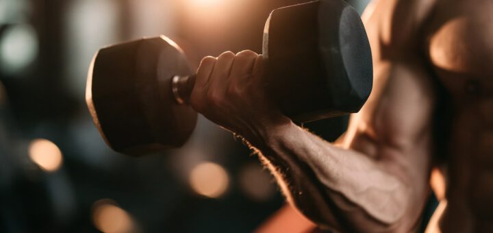 Hand umfasst eine Kurzhantel, Unterarmadern treten nach dem Satz deutlich hervor